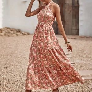 Floral cross neck maxi dress